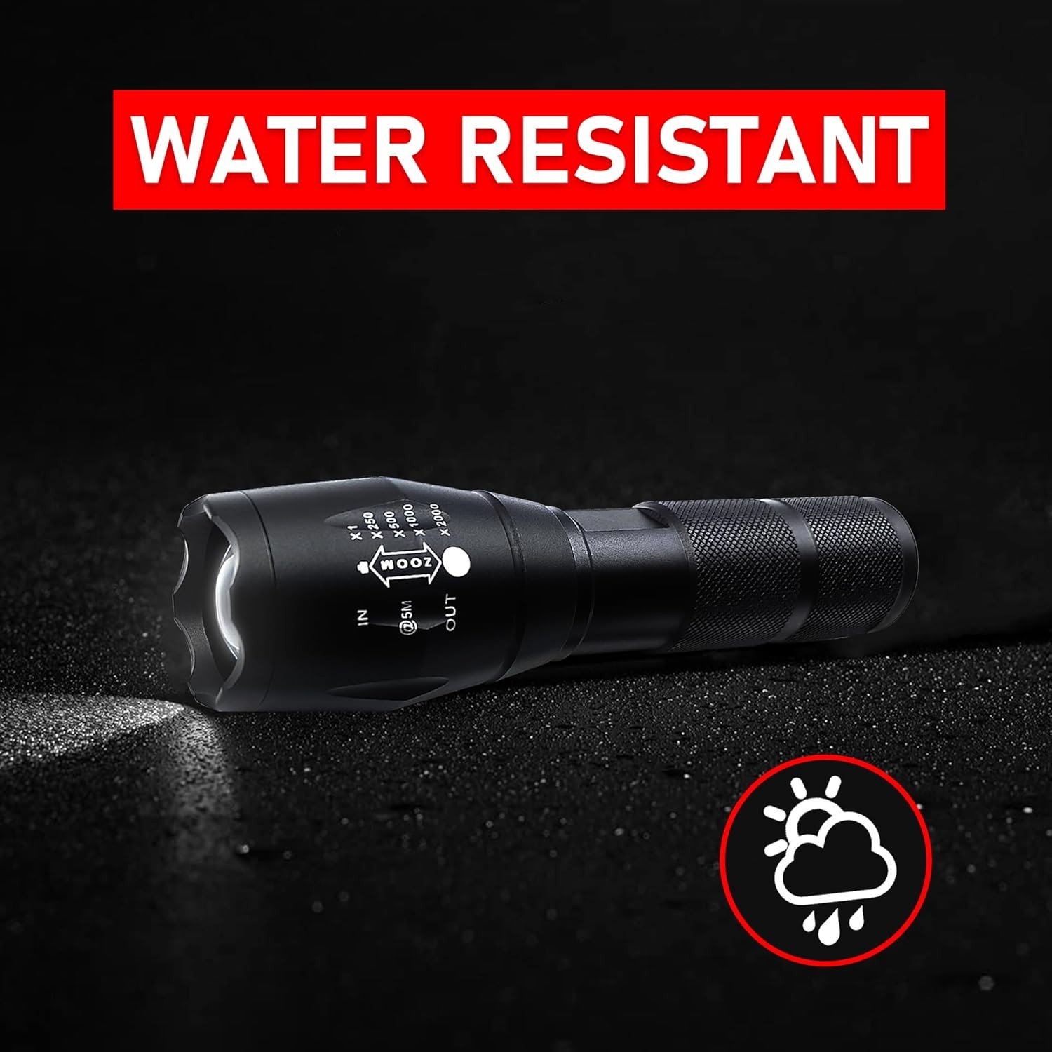 Aluminium LED Torch Zoomable Waterproof Camping Flashlight 5 Modes – No Battery