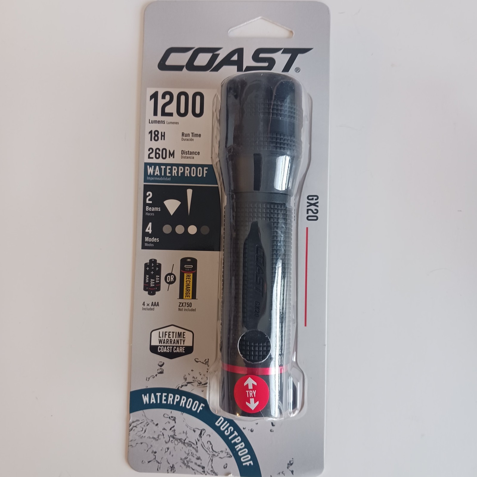 Coast Gx20 1200 Lumens Flashlight Waterproof Dust Proof Spot Flood 260 M Dist.