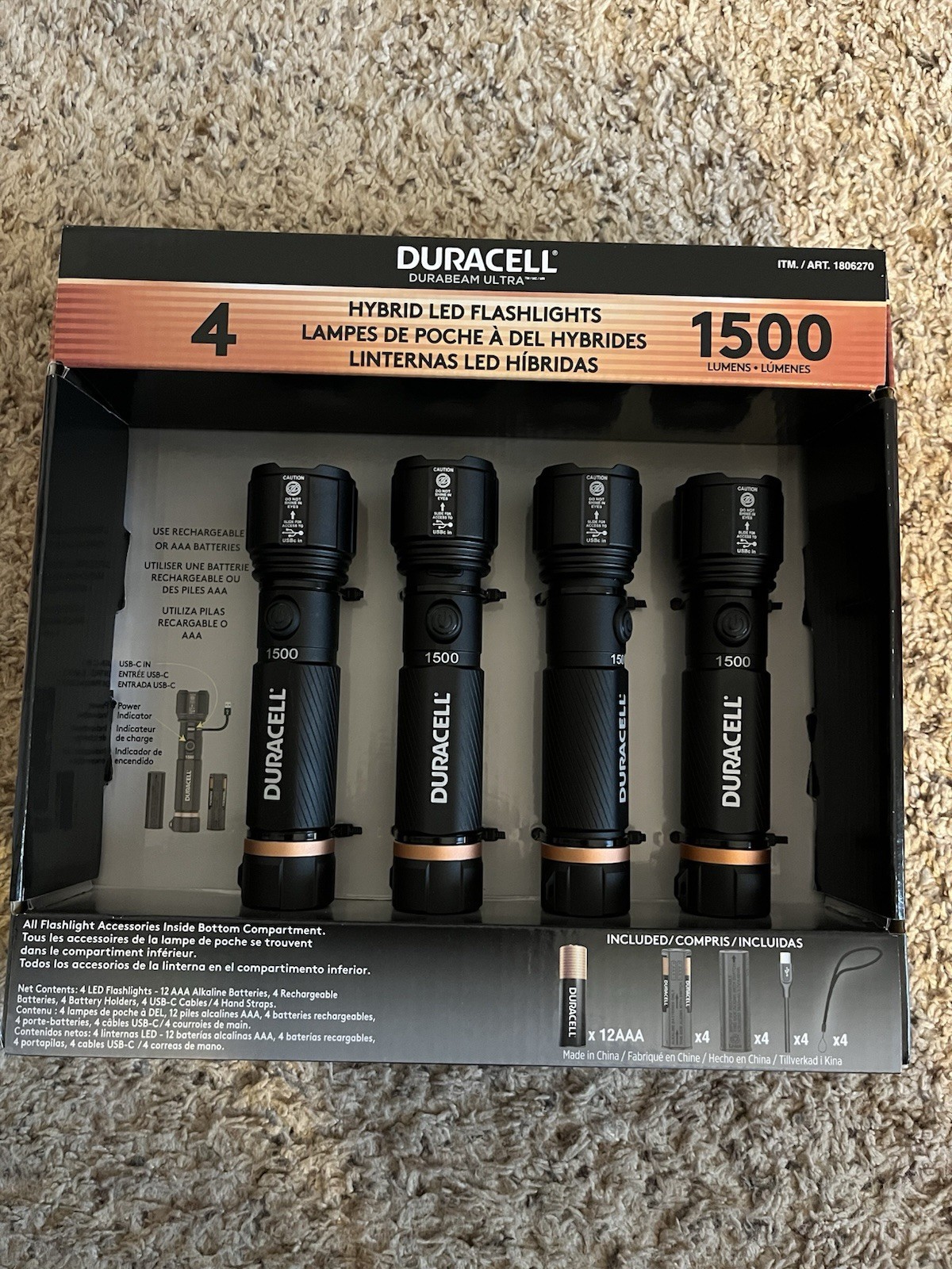 Duracell Durabeam Ultra Hybrid LED Flashlights 1500 Lumens – 4 Pack