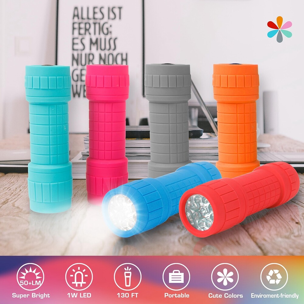 EverBrite 9 LED Flashlight 6-Pack Compact Handheld Bright Torch Assorted 6 Color