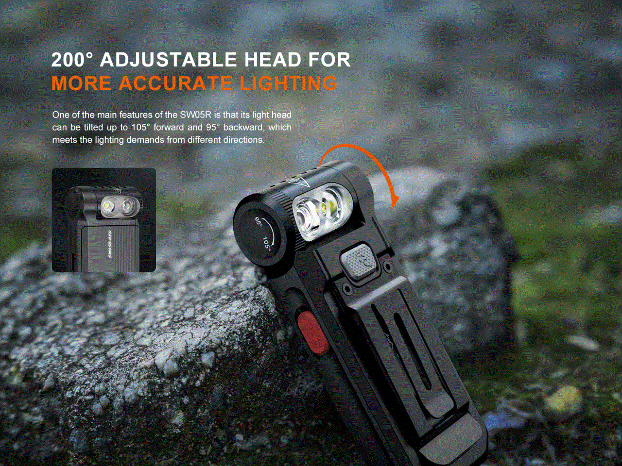 Fenix SW05R-RED White/Red USB Rechargeable LED EDC Flat Flashlight body worn/hat