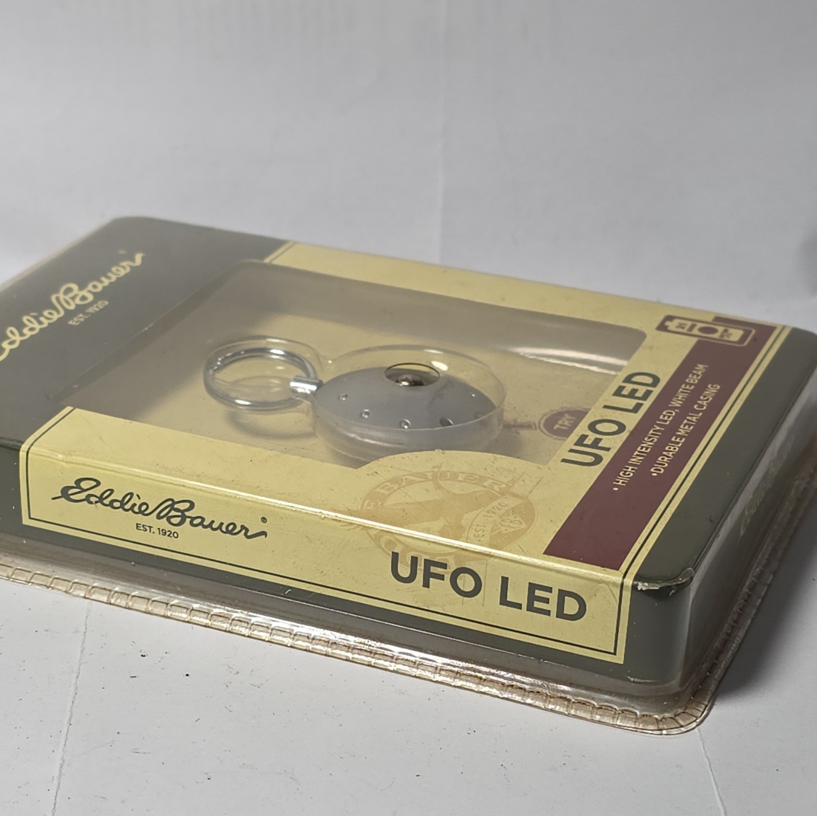 Eddie Bauer UFO LED Flashlight Keychain Light Silver Metal 2x CR1620 Included