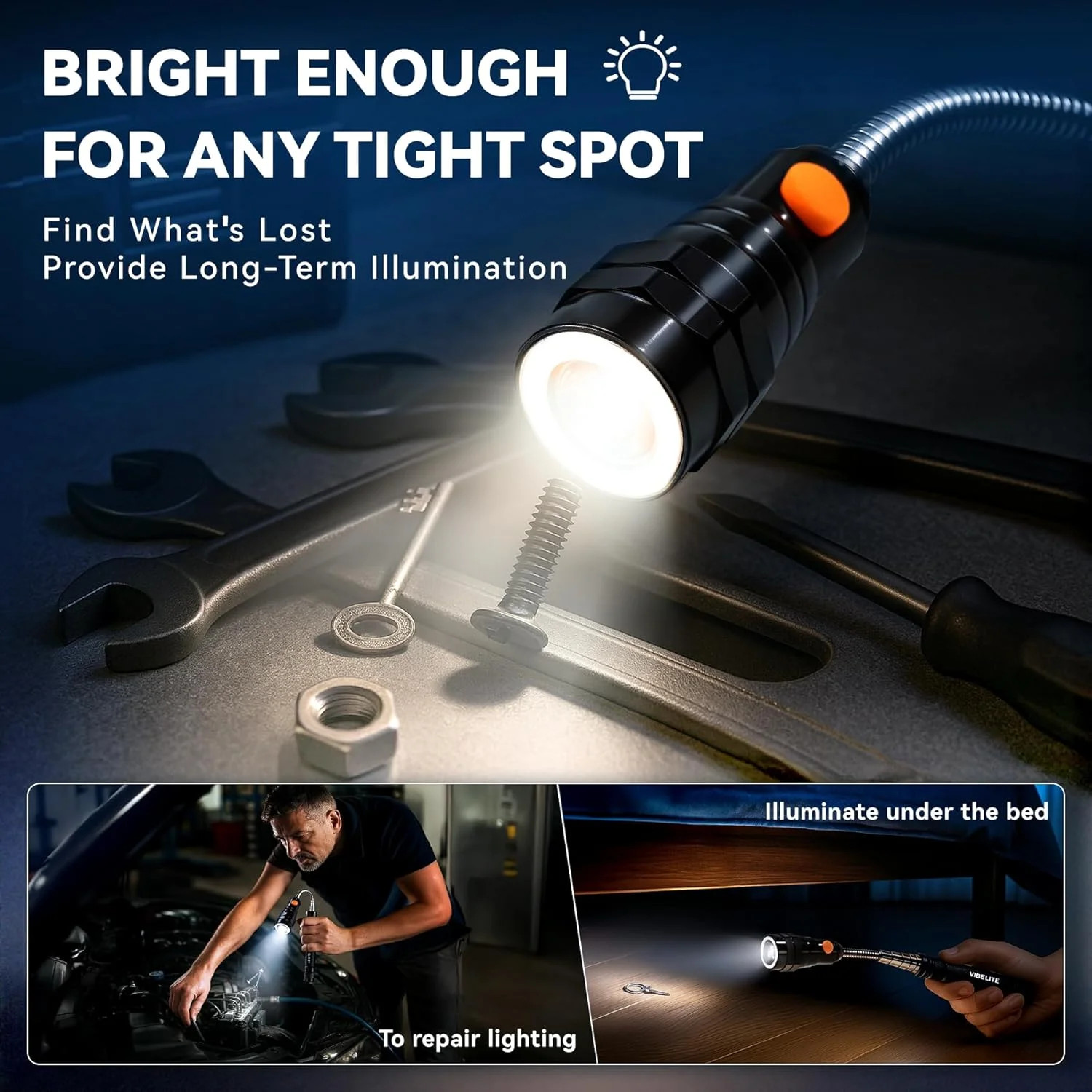 VIBELITE Extendable Magnetic Flashlight with Telescoping Magnet Pickup Tool-Fath