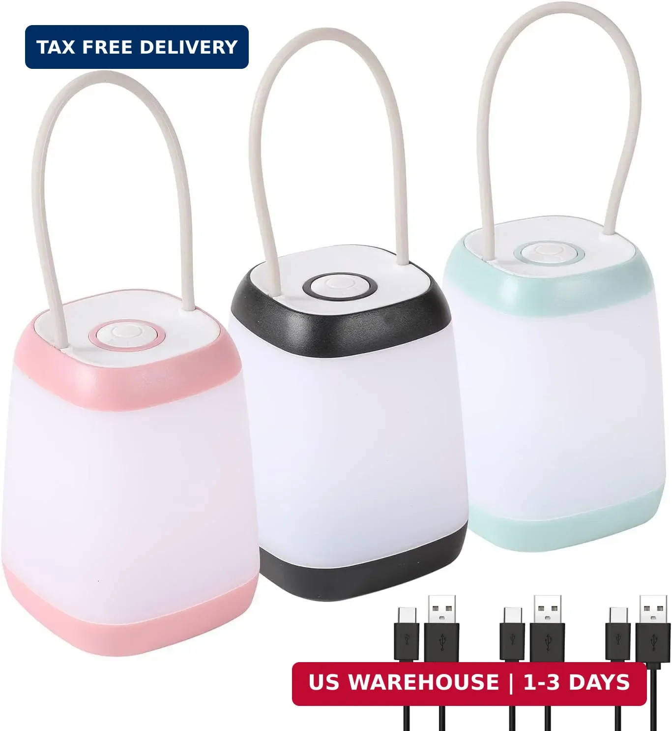 3 Pack LED Camping Light, 3 Light Modes Rechargeable Battery Powered Night Light