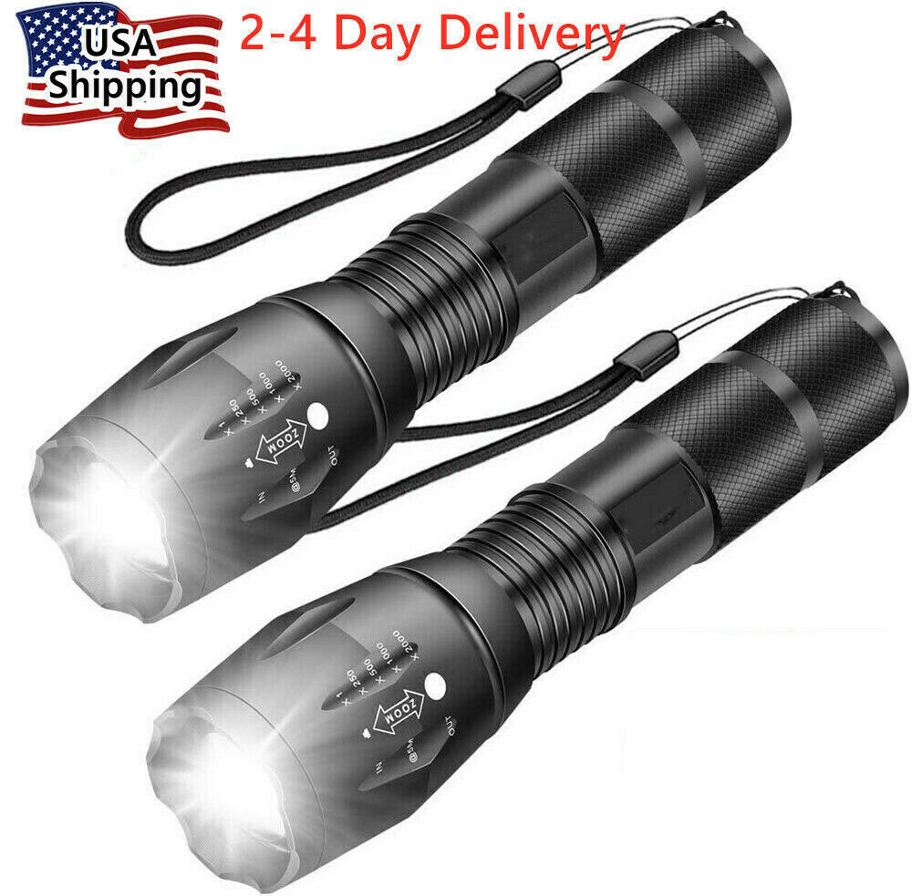 Super-Bright Tactical Flashlight 5 Modes Zoomable 2-Pack