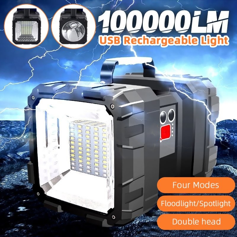100000LM LED Searchlight USB Rechargeable Flashlight Torch with Built-in Battery