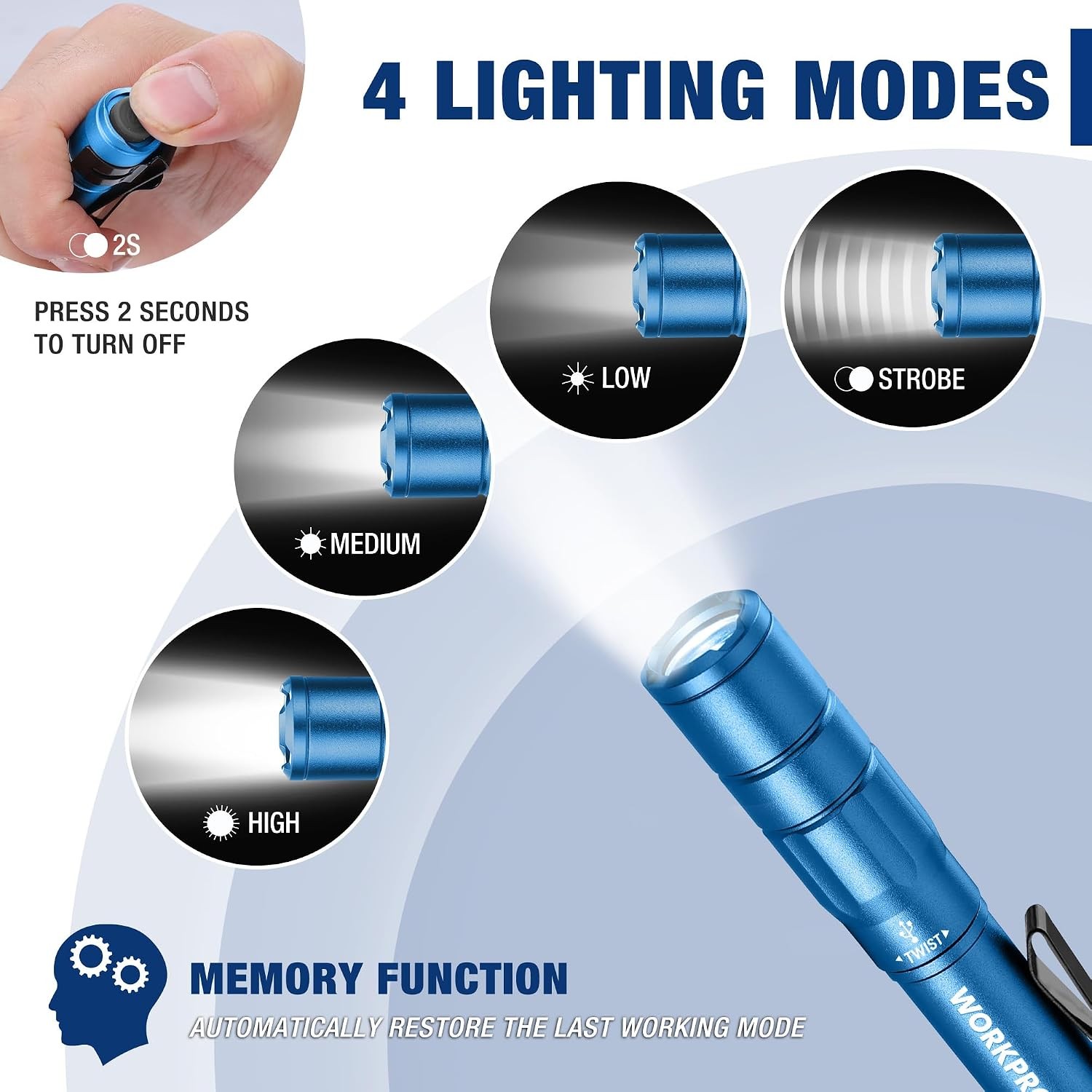 WORKPRO Rechargeable Pen Light, Mini Flashlight, 2 Pack Ultra-Compact EDC Flashl