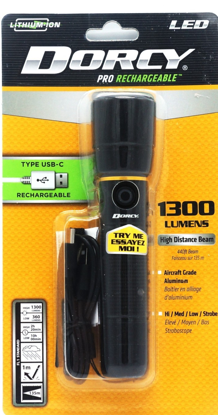 DORCY PRO Rechargeble Led Flashlight Black 41-2330 1300 Lumens