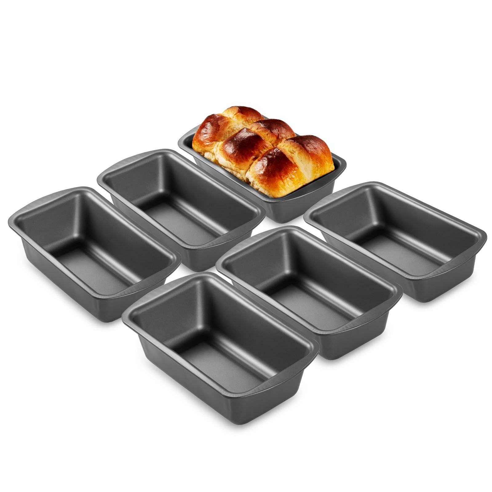 HONGBAKE 6 Pack Bread Pan 1 Lb, 8.5 x 4.5 Inch 6 x x 2.5″, Gray