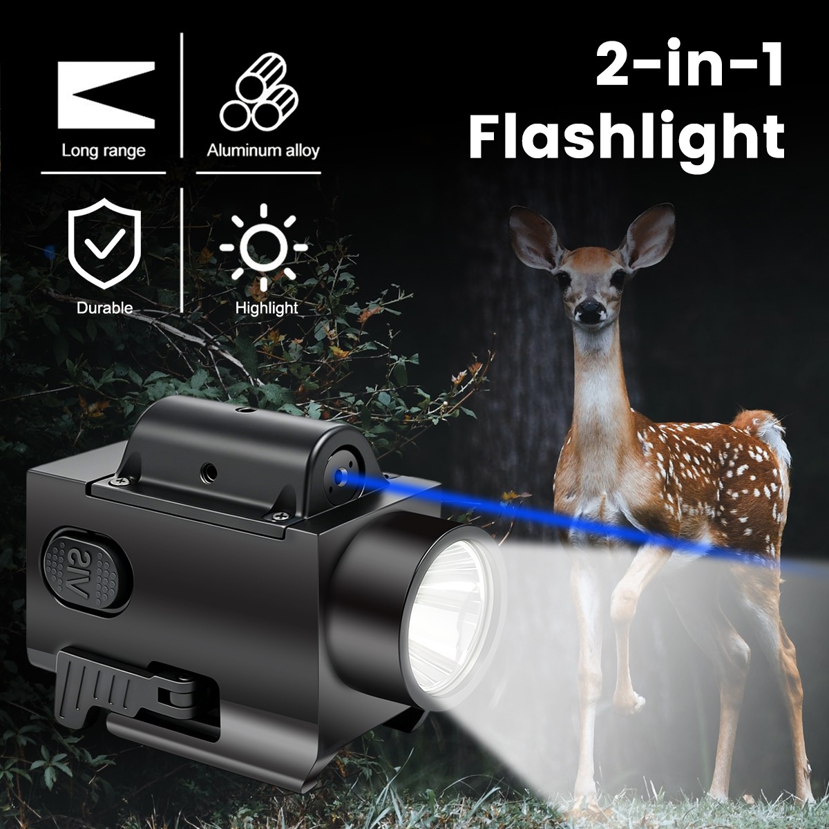 Mini LED Flashlight Light & Blue/Green/Red Laser Sight Combo USB Type-C Charging