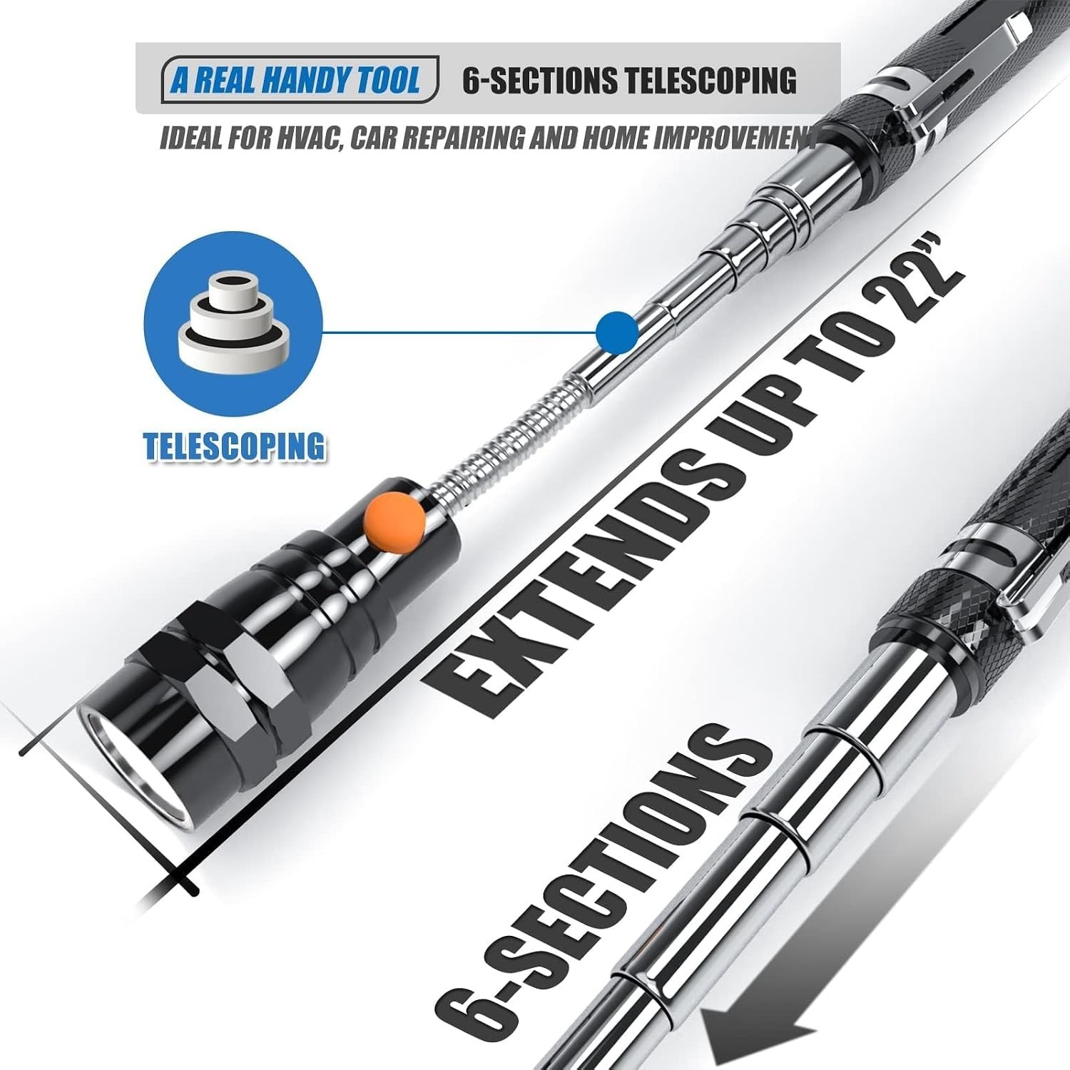 Extendable Magnetic Flashlight with Telescoping Magnet Pickup Tool-Cool Gadge…