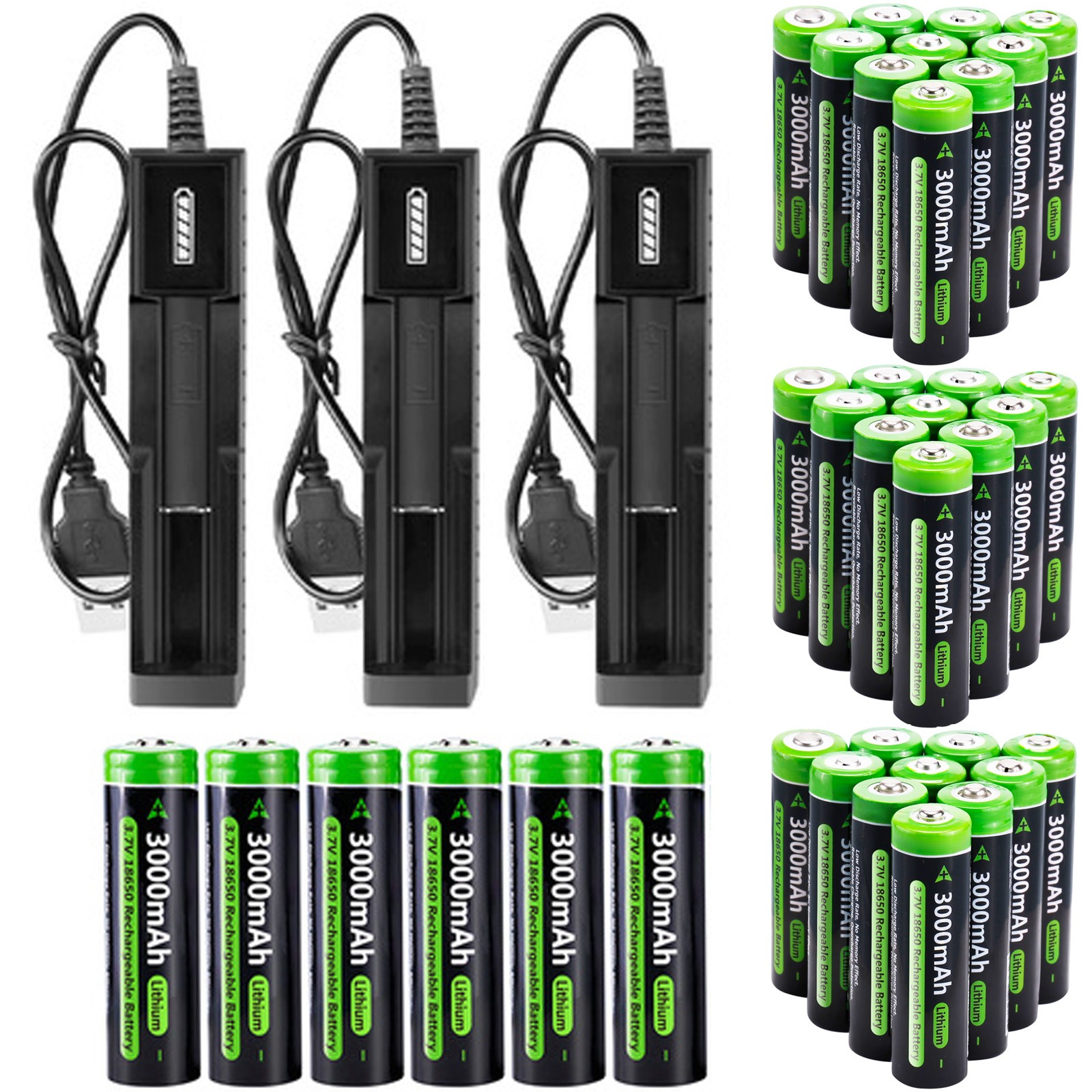 3000mAh Battery 3.7V Rechargeable Batteries Cell +Charger f/ Headlamp Flashlight