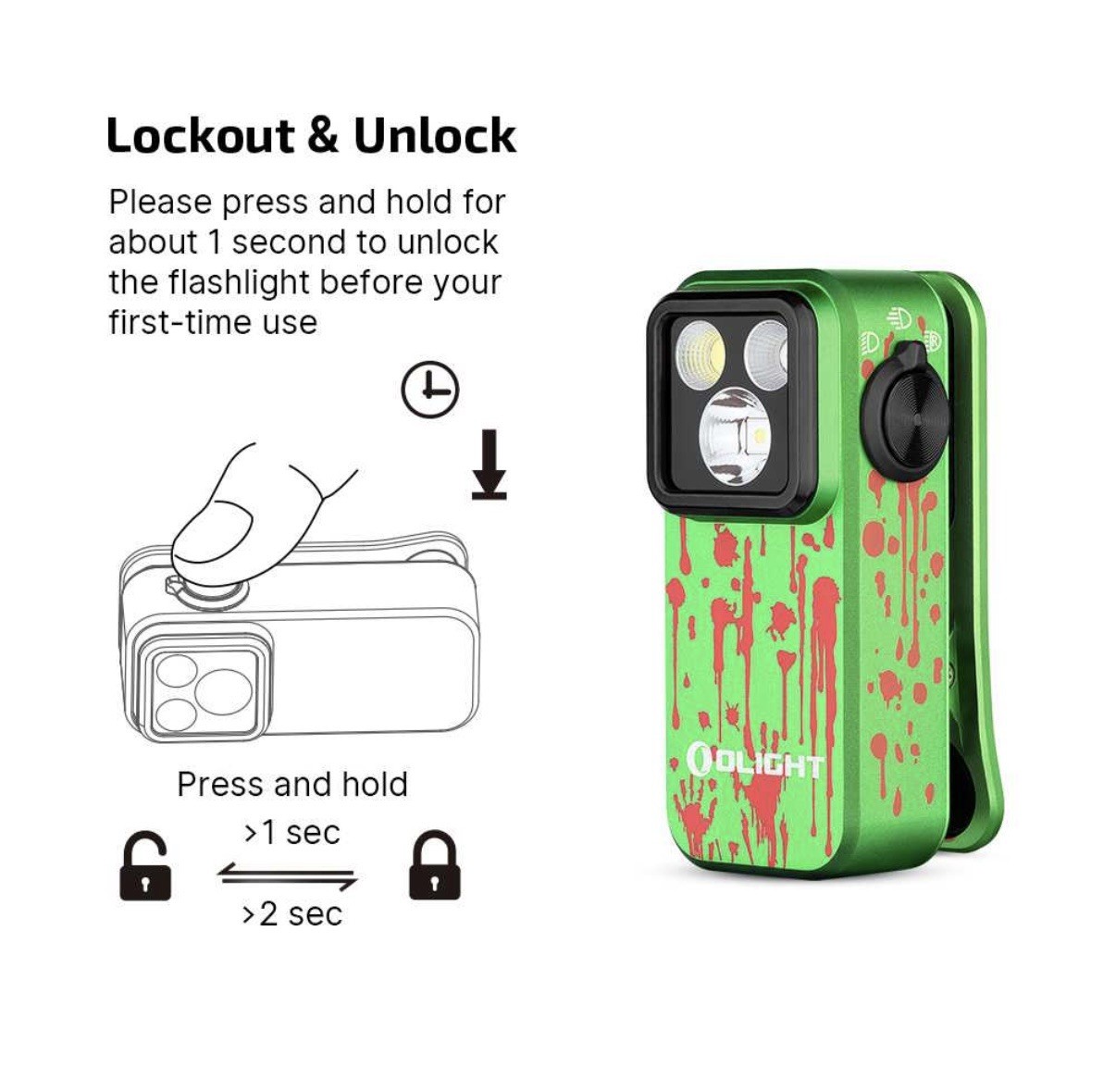 Olight Oclip Pro Zombie Green Clip on Light, Floodlight Spotlight/Red Light,500L