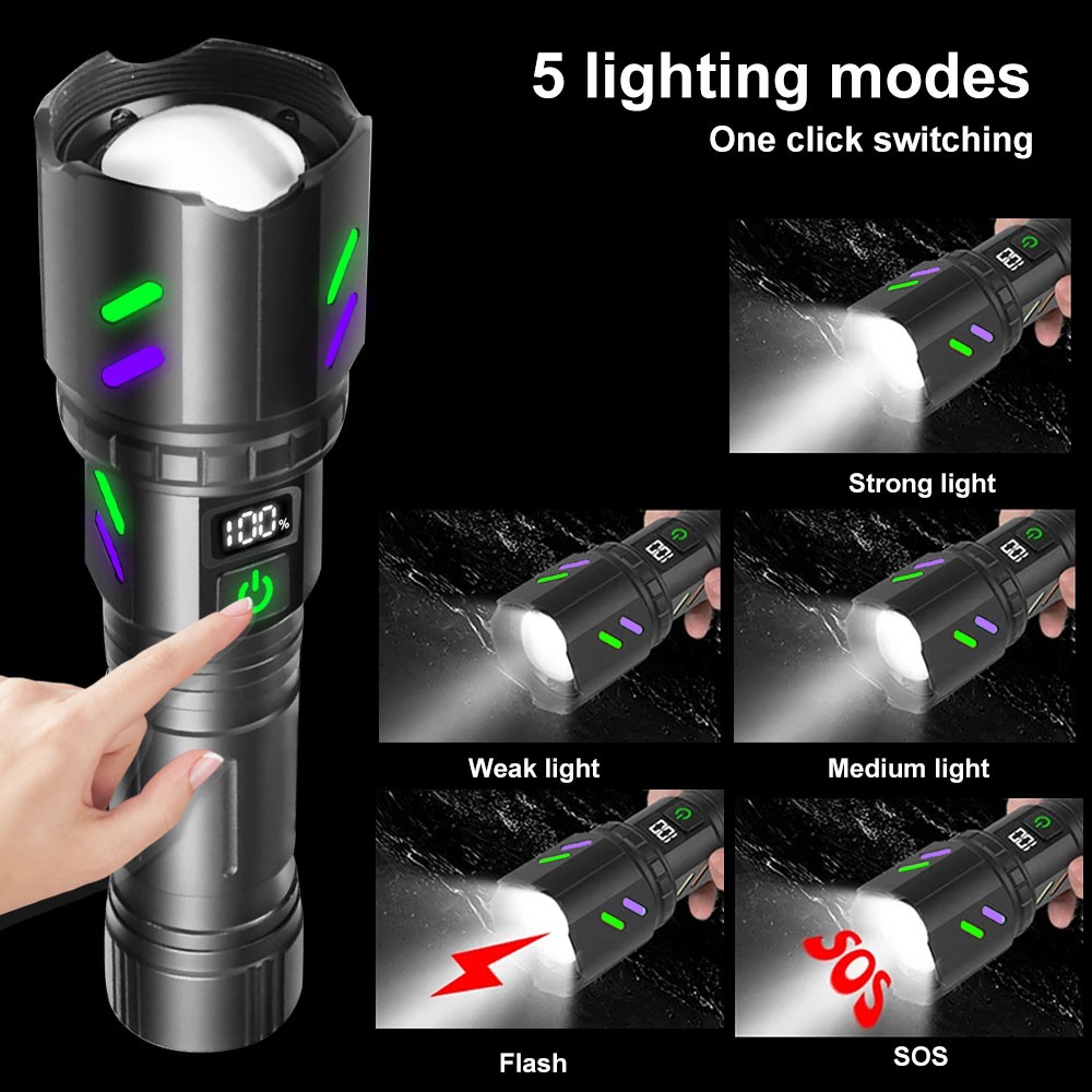 Powerful White Laser LEP Flashlight Torch Zoom USB Rechargeable Burning Light US