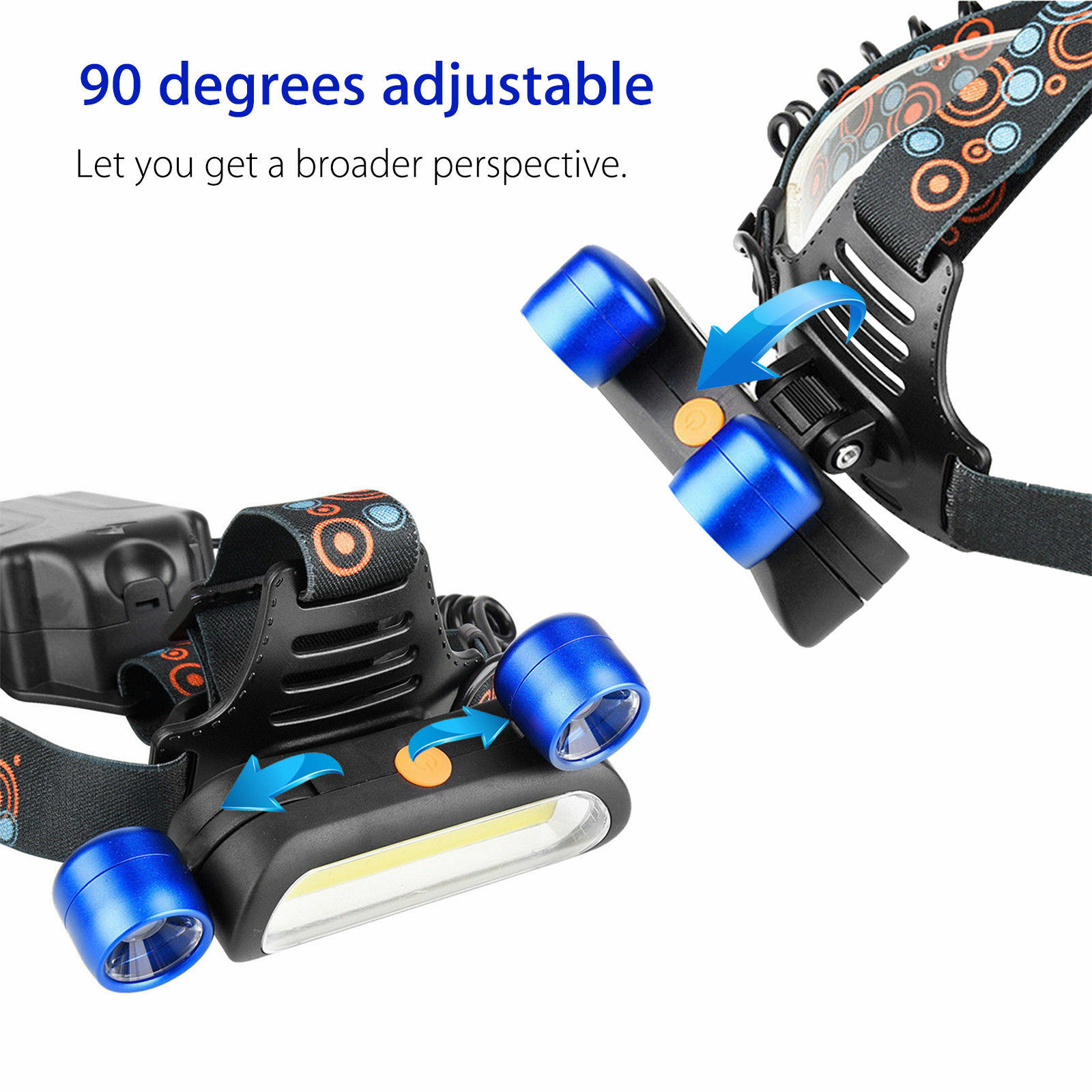 1800LM 2 x LED COB USB Rechargeable Headlamp Head Light Flashlight Torch
