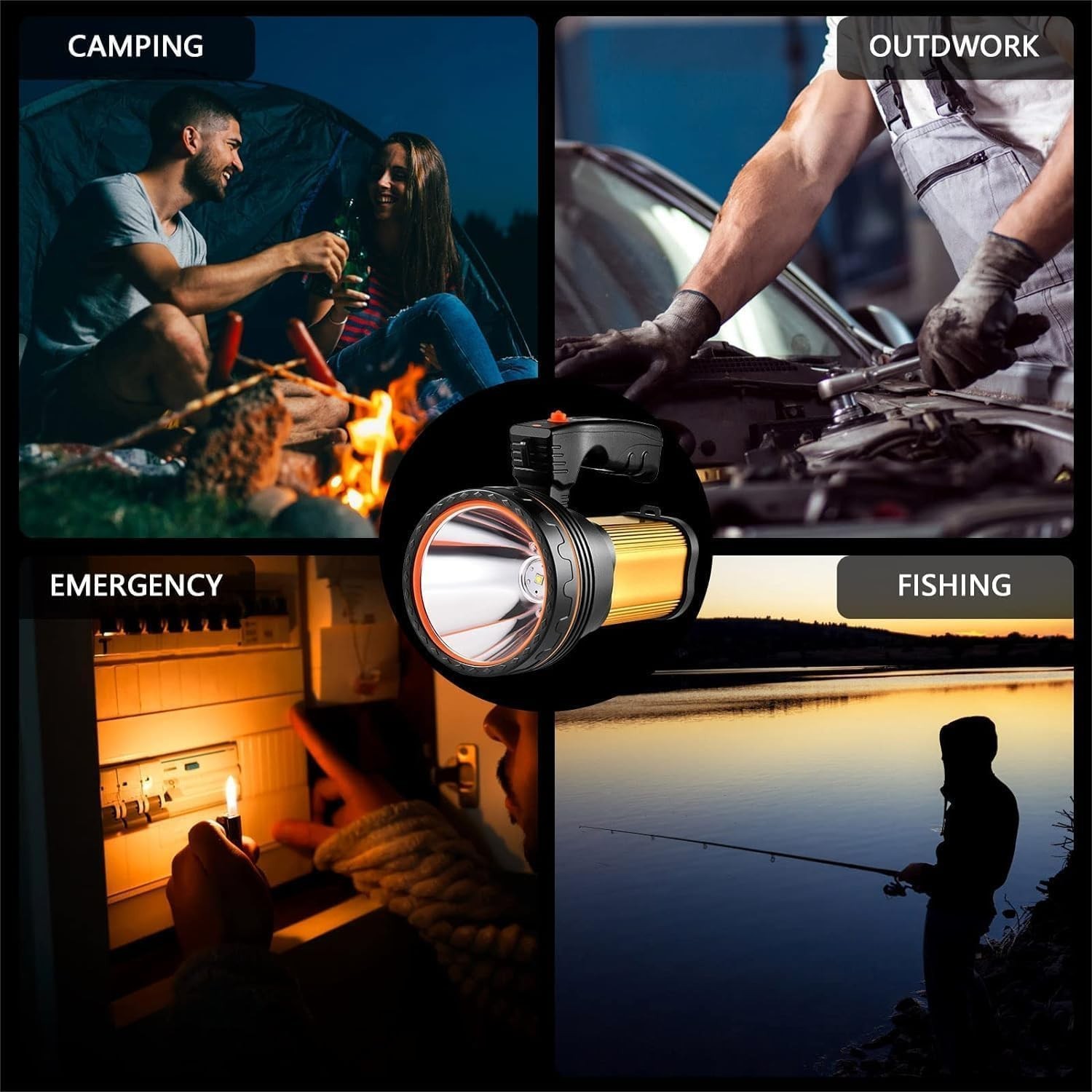 Heavy-Duty Waterproof Handheld Flashlight – 800m Beam for Hunting & Outdoor Use