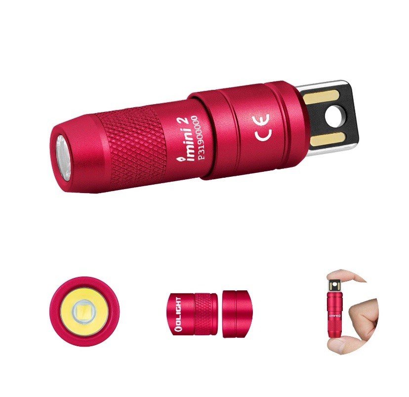 Olight imini 2 Passionate Red Rechargeable Mini Keychain Flashlight, 50 Lumens