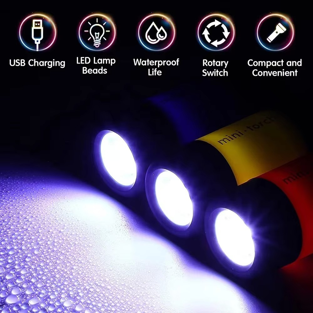 USB Rechargeable LED Multifunctional Strong Light Pocket Keychain Flashlight