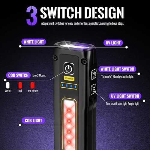 Flashlight UV Light 395nm, Blacklight EDC Flashlights Mini LED high Lumen USB…
