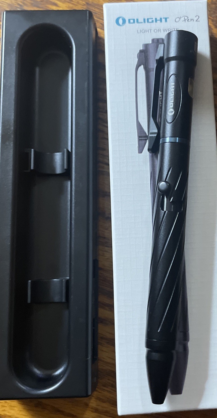 Olight Open 2 Black Rechargeable LED Pen Flashlight 120 Lumens Clip On, New/open