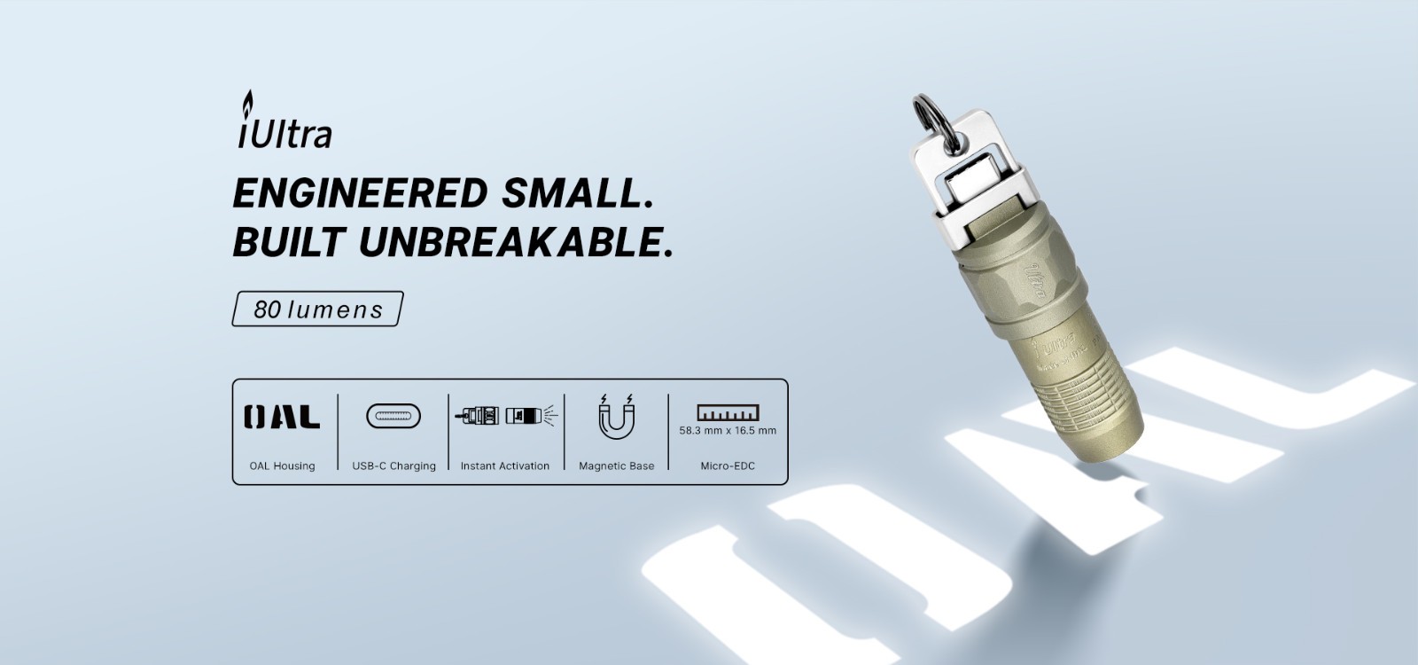 Olight iUltra Olive Green OAL Keychain Flashlight, 80 Lumens, USB-C Charging