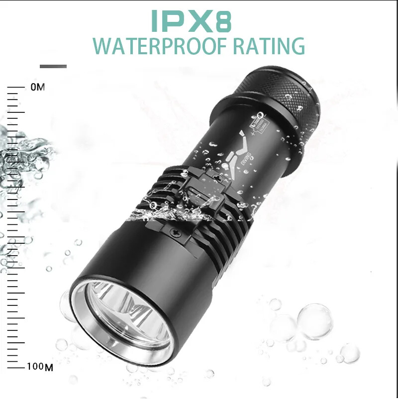 Super Bright Diving Flashlight P70 LED IPX8 Waterproof Professional Diving Light