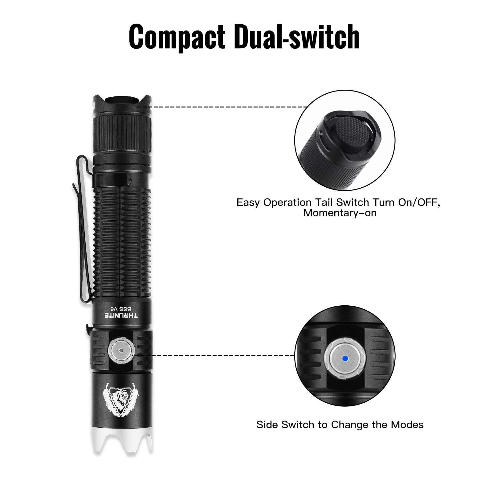 ThruNite BSS V6 Tactical Flashlight High 2000 Lumens, Black Scout Survival USB-C