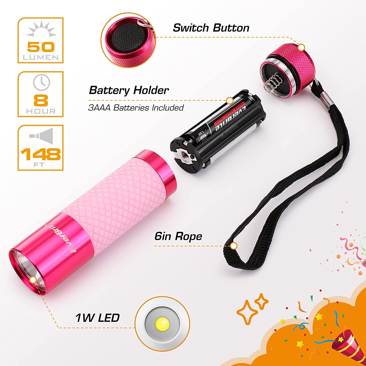 EverBrite 3-Pack Aluminum LED Flashlight Glow in Dark Flashlight 9XAAA Batteries