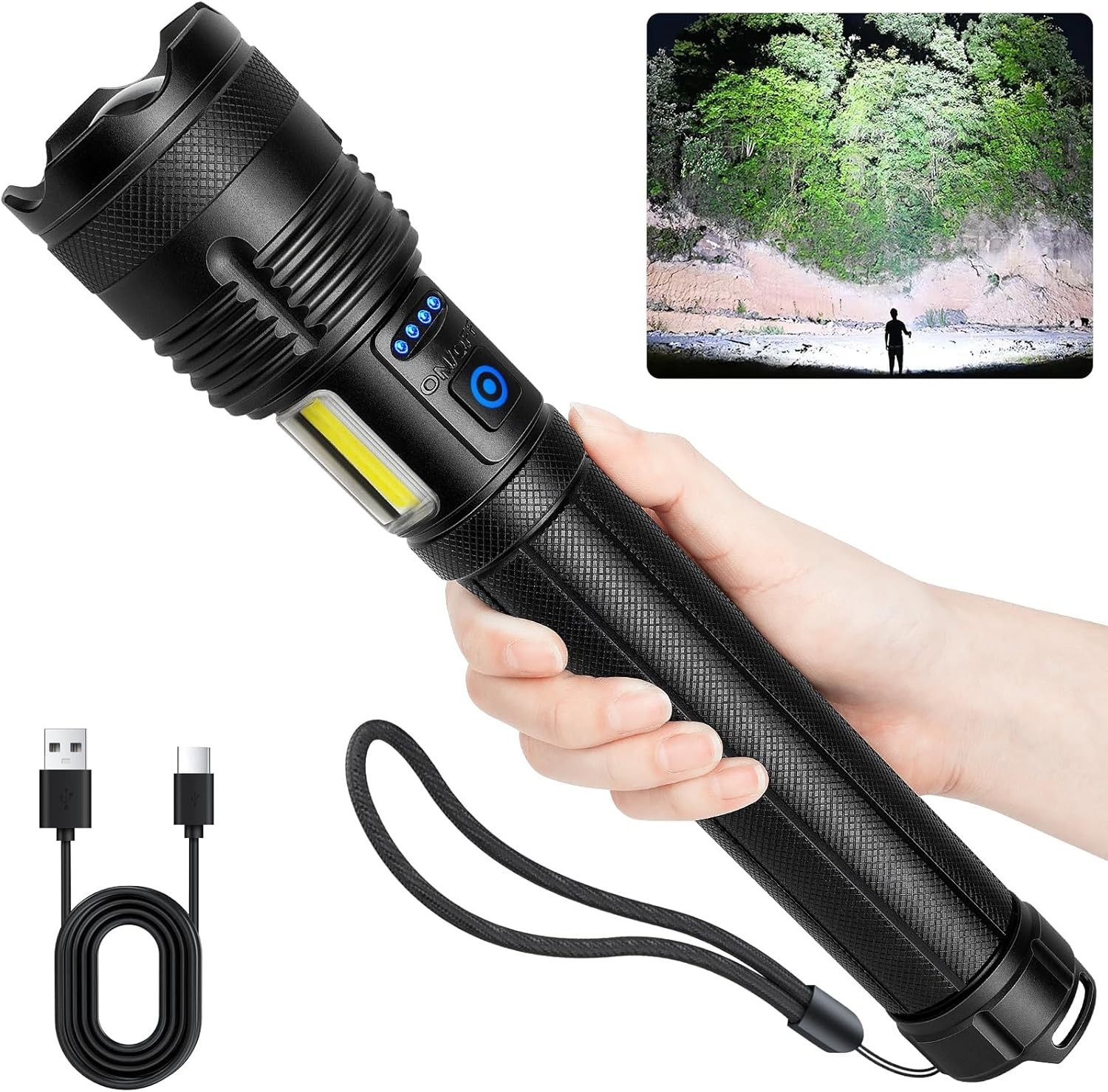 Rechargeable Flashlights 90000 High Lumen, 10000 Ɱah ΒATTERY LED Flashlight with