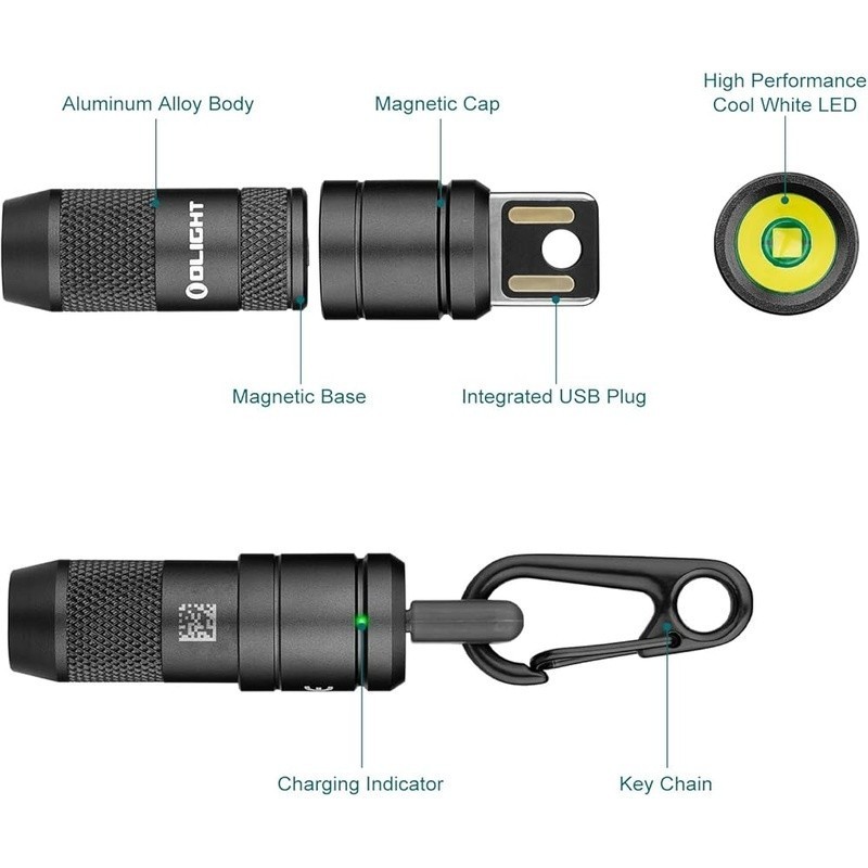 Mini LED Magnetic Light USB Rechargeable 50 Lumens Portable Aluminum Torch