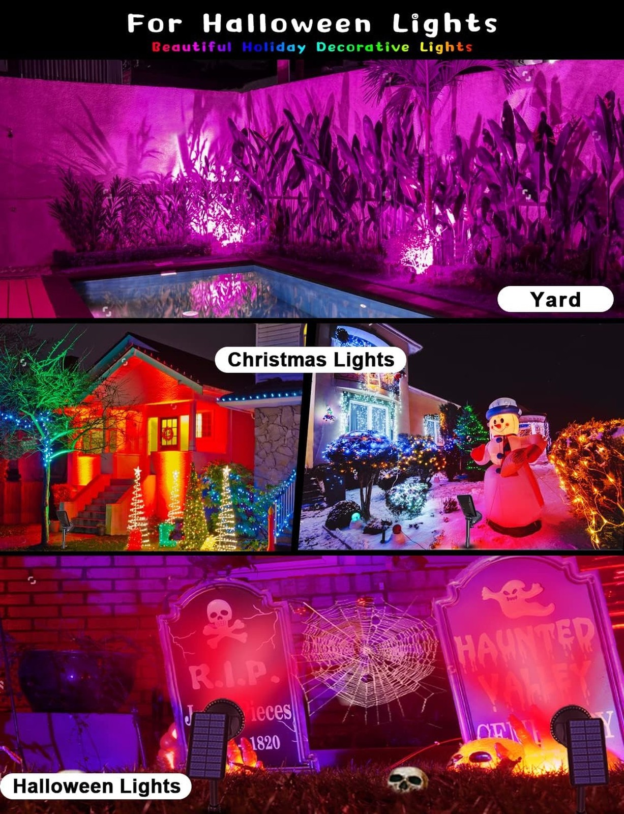 Solar Spot Lights Outdoor, 9 Color Modes, 18 LED Spotlight, 600LM Landscape L…