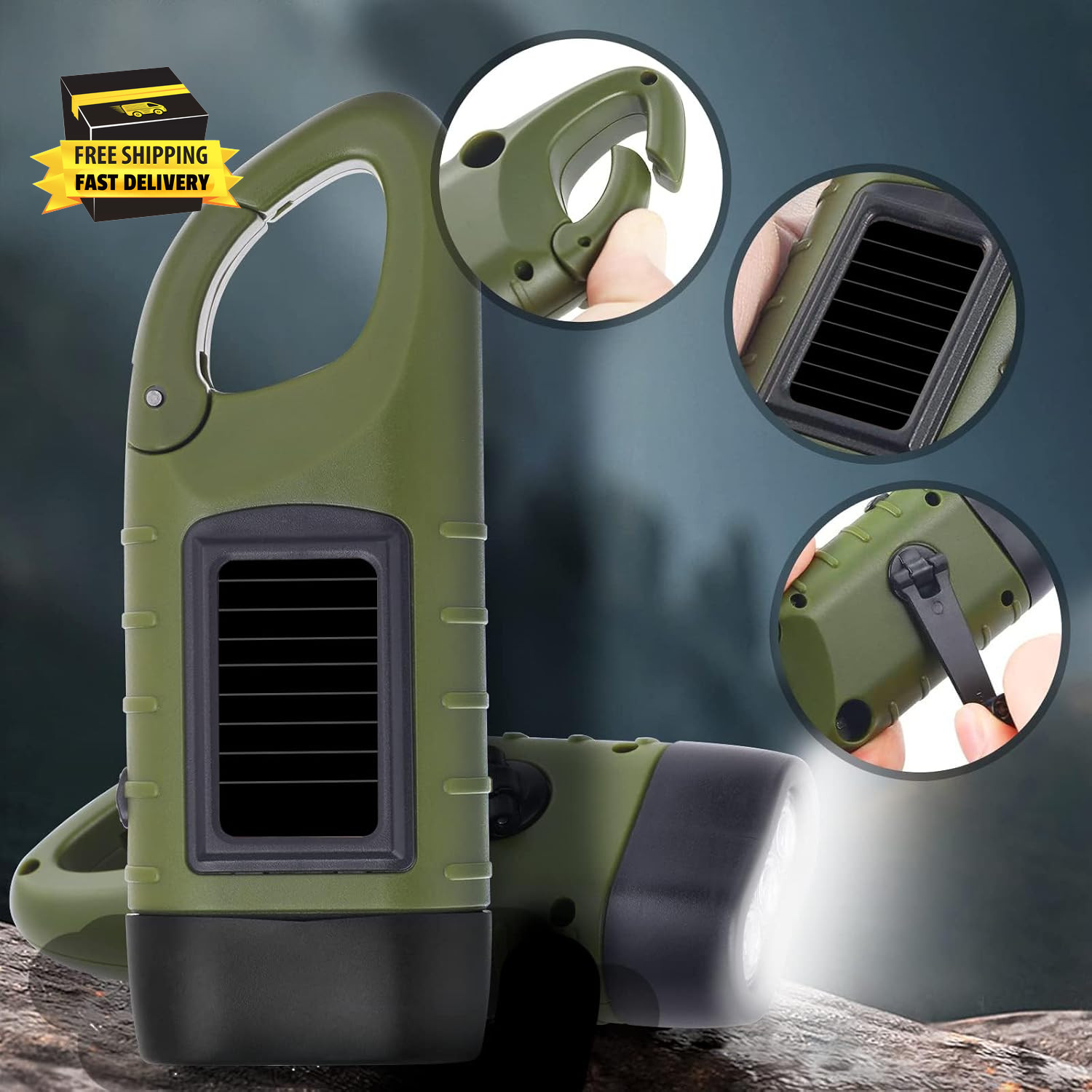 Hand Crank Solar LED Emergency Flashlight, Portable Mini Handheld Survival Light