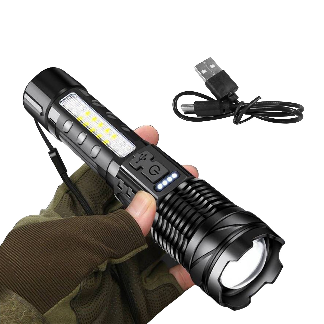 Tactical White Laser LED Flashlight Torch 5 modes zoom USB Rechargeable Lamp Alu