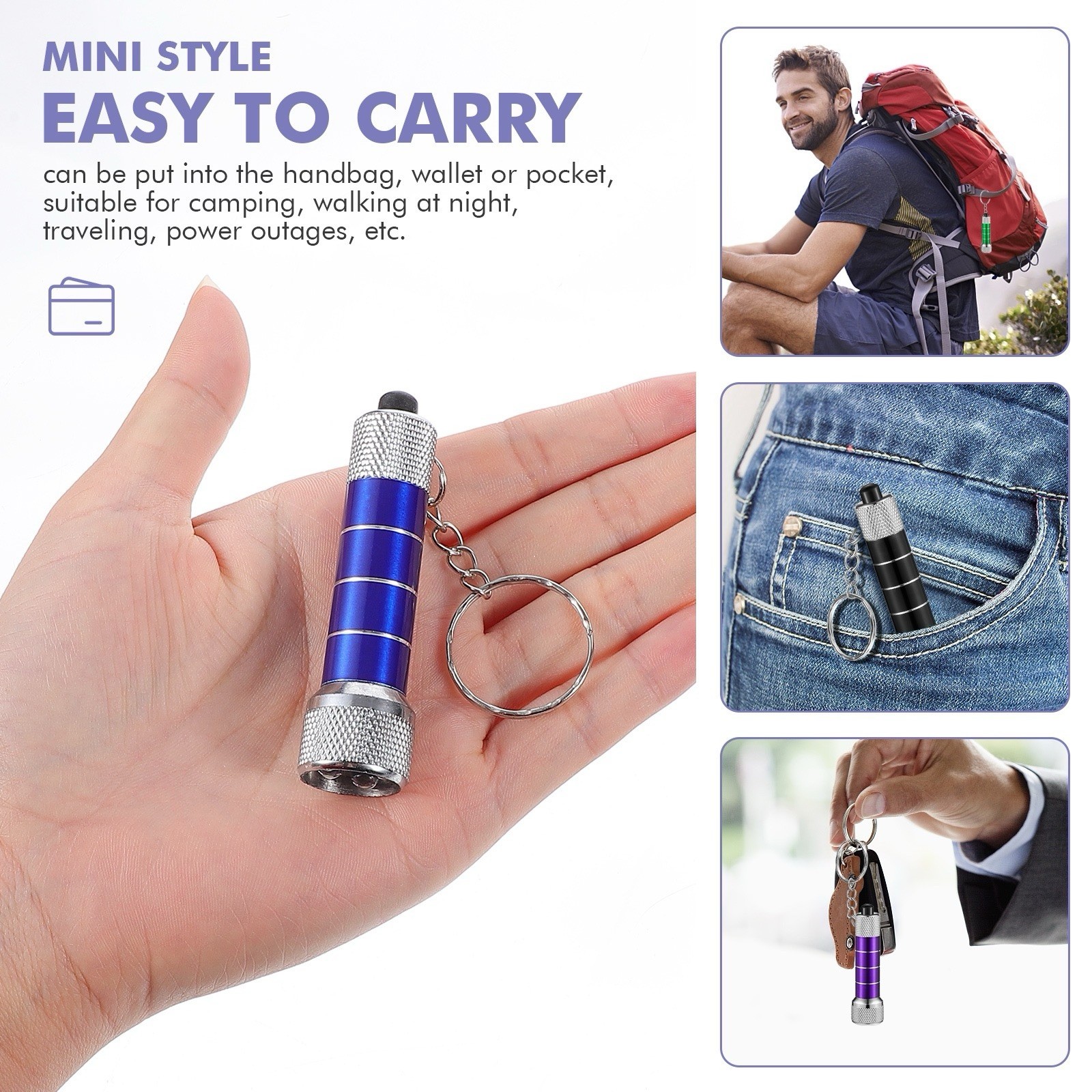 Mini LED Aluminum Keychain Flashlight Blue, 200 lm, IP44, LR44 Batteries