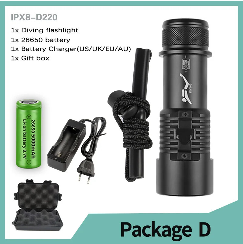 Super Bright Diving Flashlight P70 LED IPX8 Waterproof Professional Diving Light