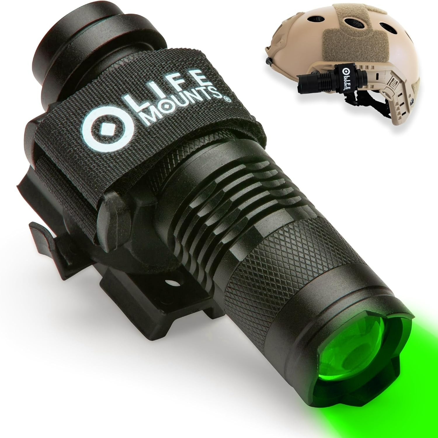Tactical Helmet Flashlight Mount – 3.5 x 1.5 in, Green LED – Hands-Free Light…