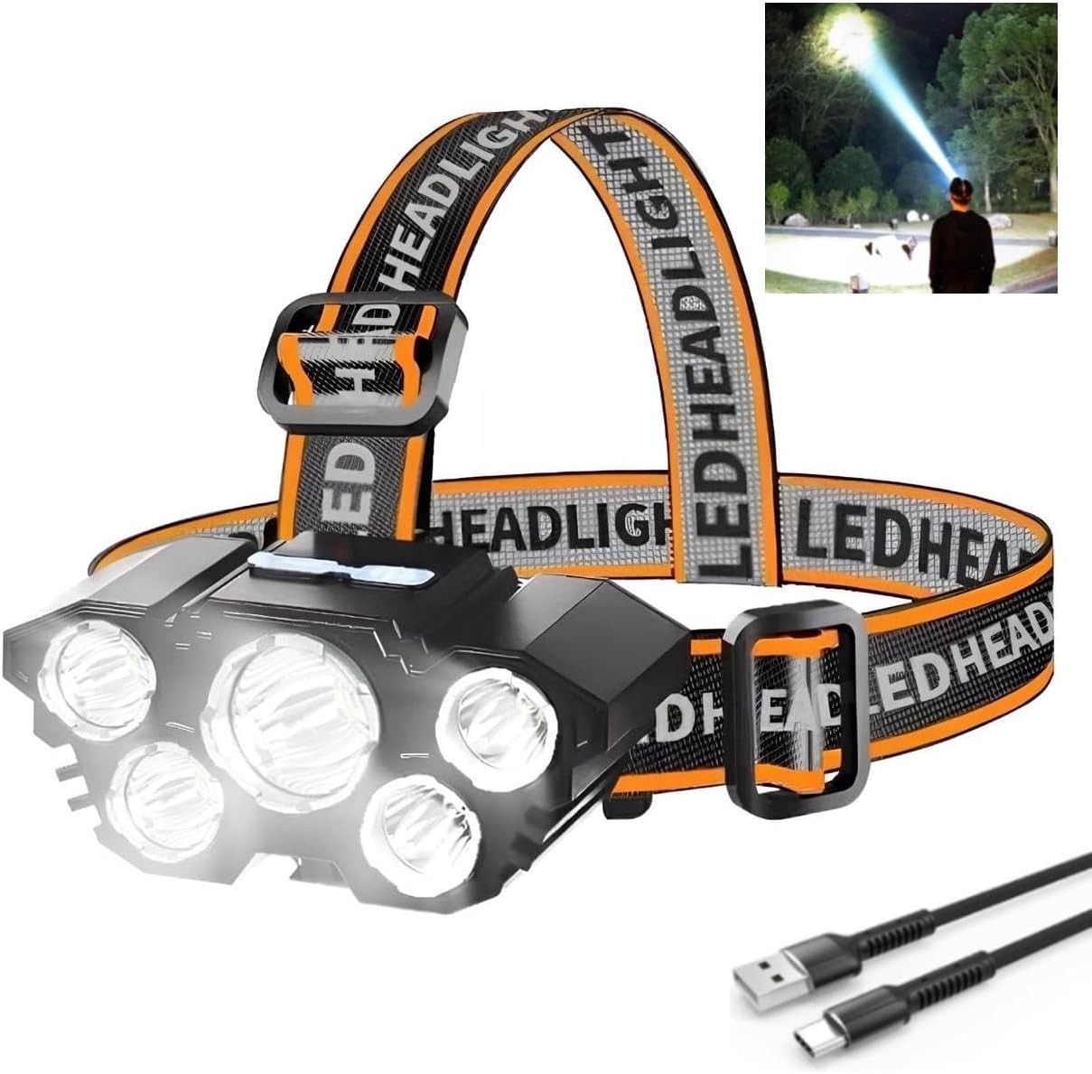 Strong Light Headlamp Built in 18650 Battery USB Rechargeable Head Flashlight…