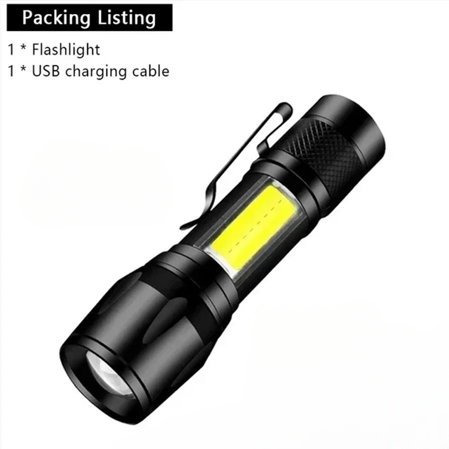 LED Flashlight Type-C Rechargeable Zoom Torch Power Display Camping Light