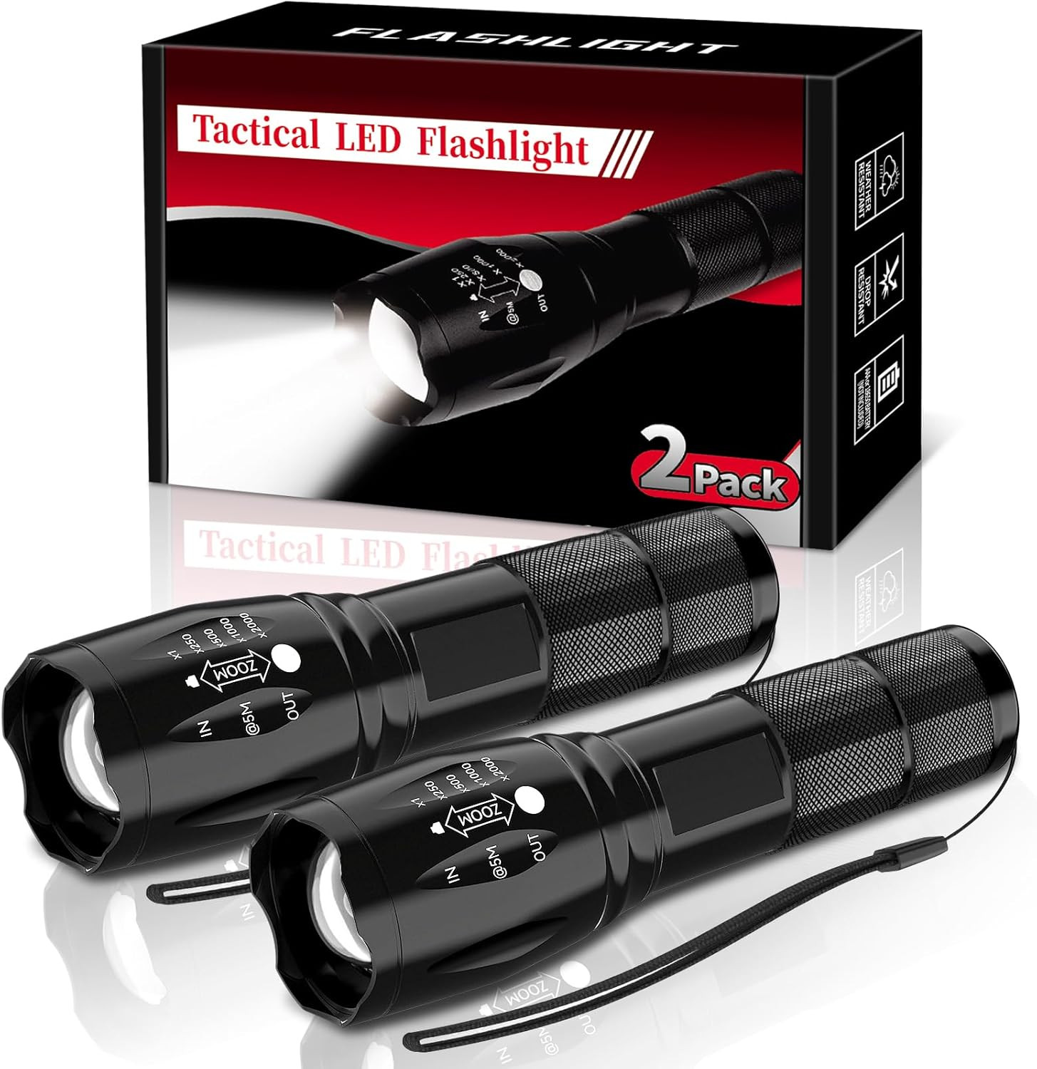 LED Flashlight 2 Pack, High Lumens Small Tactical Flashlights with 5 Modes, Wate