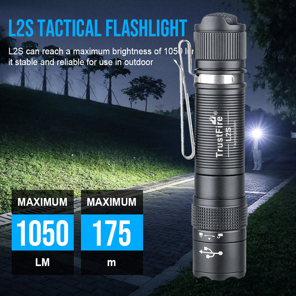 Trustfire 1050 Lumen Tactical Flashlight Type-C Waterproof Handheld led Torch W