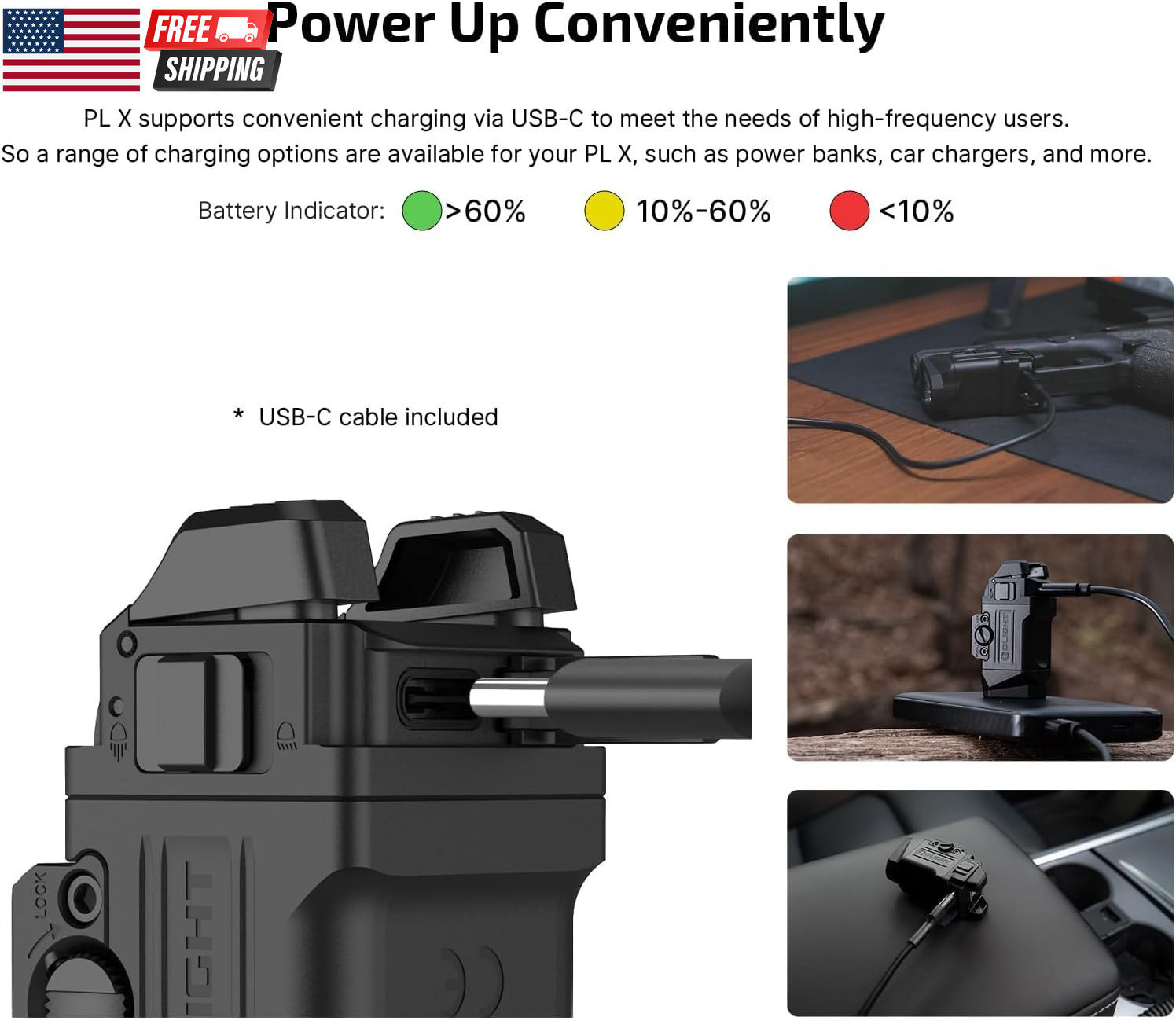 PL X Tactical Flashlight Rechargeable USB-C Dual Beams Strobe Combo 22,500 Cande