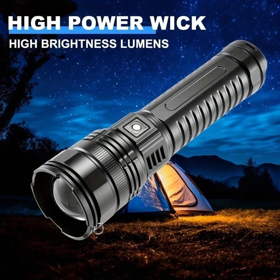 Rechargeable LED Flashlight Type-C 5000mAh IPX4 Long Range Torch