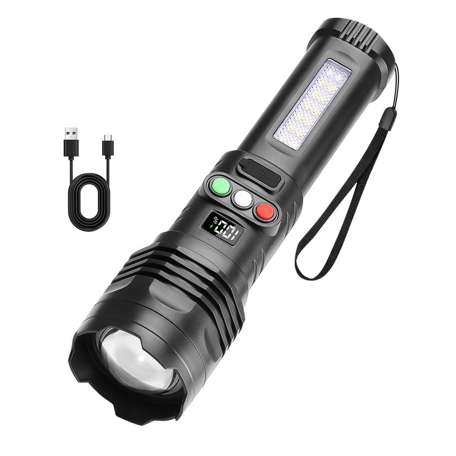 300 Lumen Rechargeable Flashlight 3 Color LED With Zoom For Camping Emergency