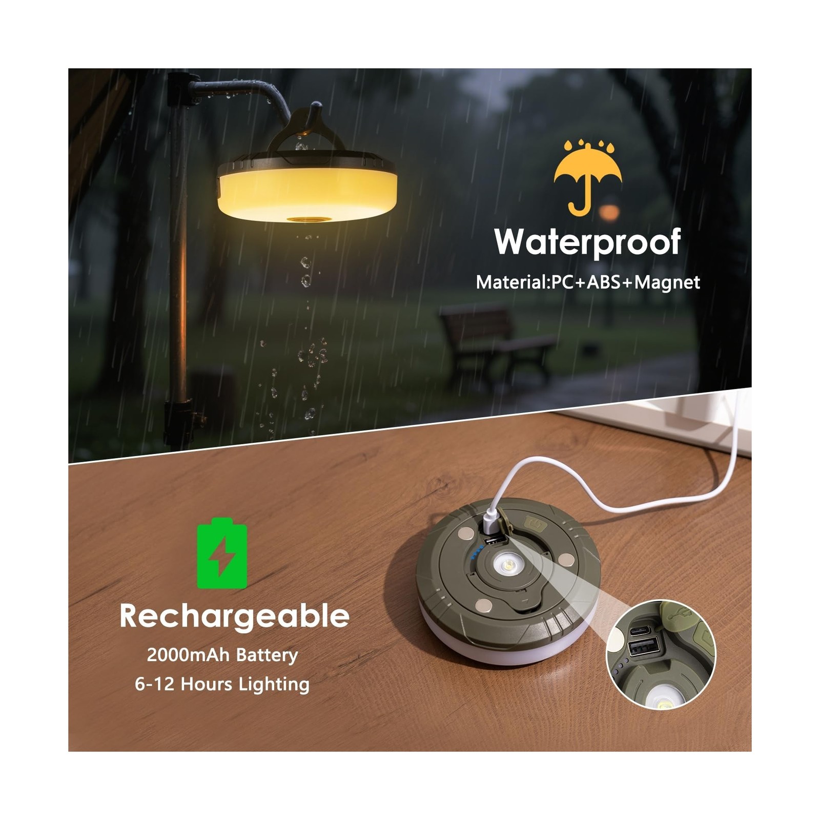 2Pack Camping String Lights, 4-in-1 Quick Storage Camp Light, 8Mode 32.8FT Ha…