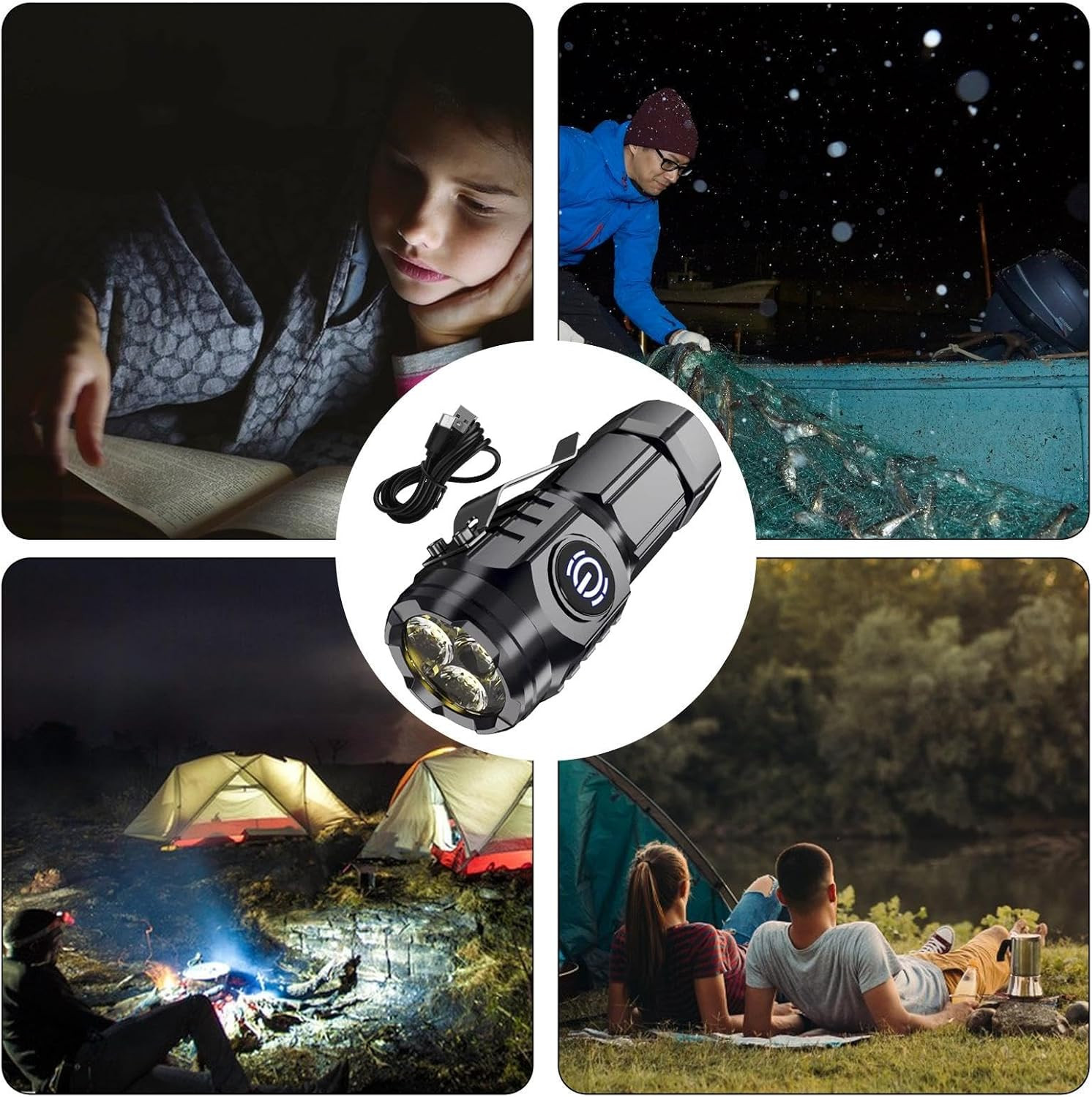 3PCS Three-Eyed Mini Flashlight Flash Super Power Waterproof Outdoor Travel