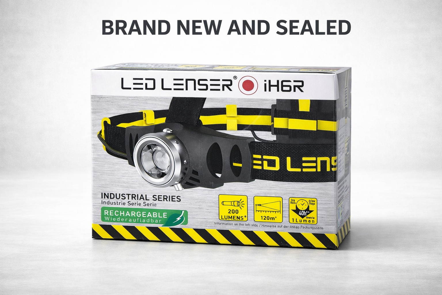 LEDLENSER iH6R Industrial Rechargeable LED Headlamp, 200 Lumens, Black & Yellow