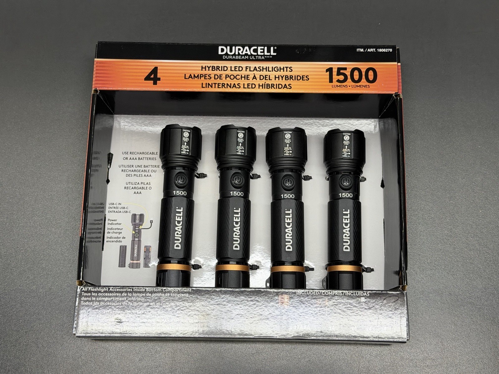 Duracell Rechargeable Durabeam Ultra 1500 lumens Hybrid LED Flashlight 4-Pack
