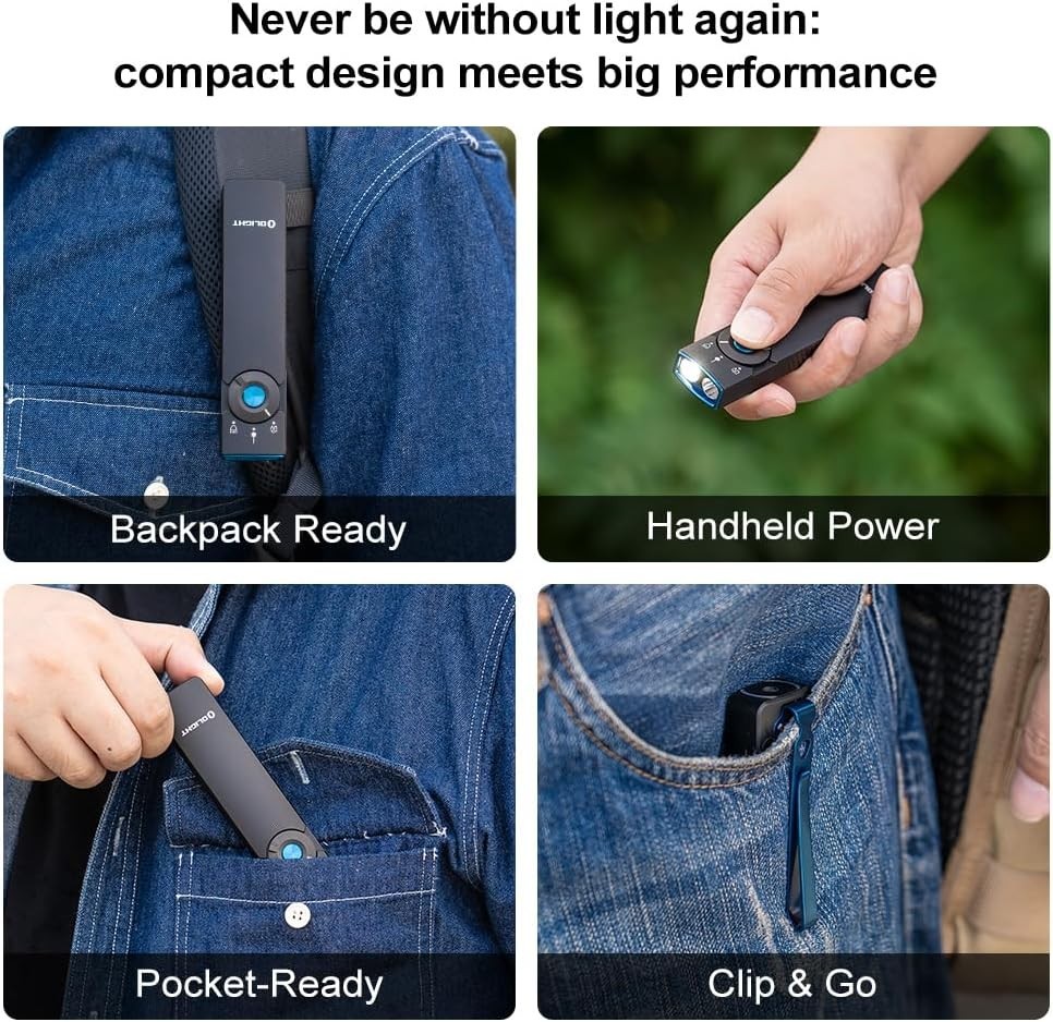 OLIGHT Arkfeld Pro Rechargeable EDC Flat Flashlight Black CW UV Light Green Beam