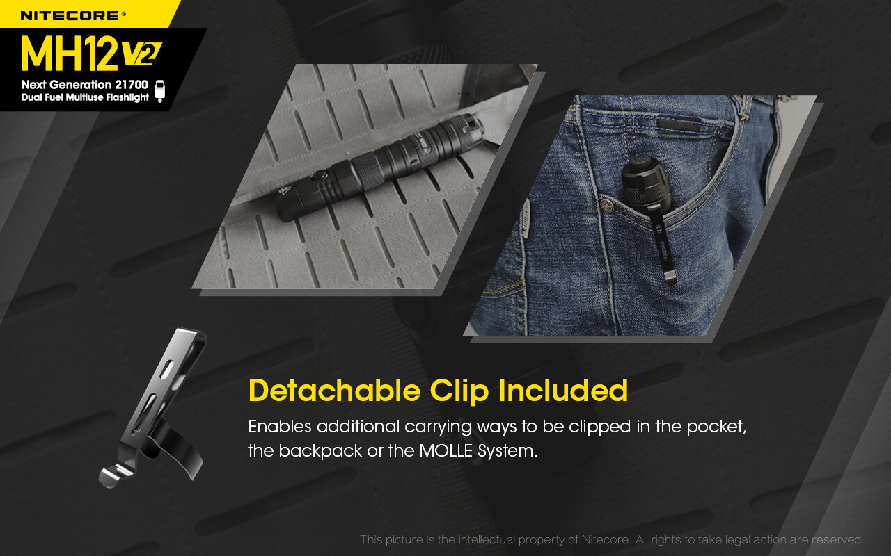 NiteCore MH12 V2 LED 1200 Lumens USB Rechargeable Flashlight Torch + Battery