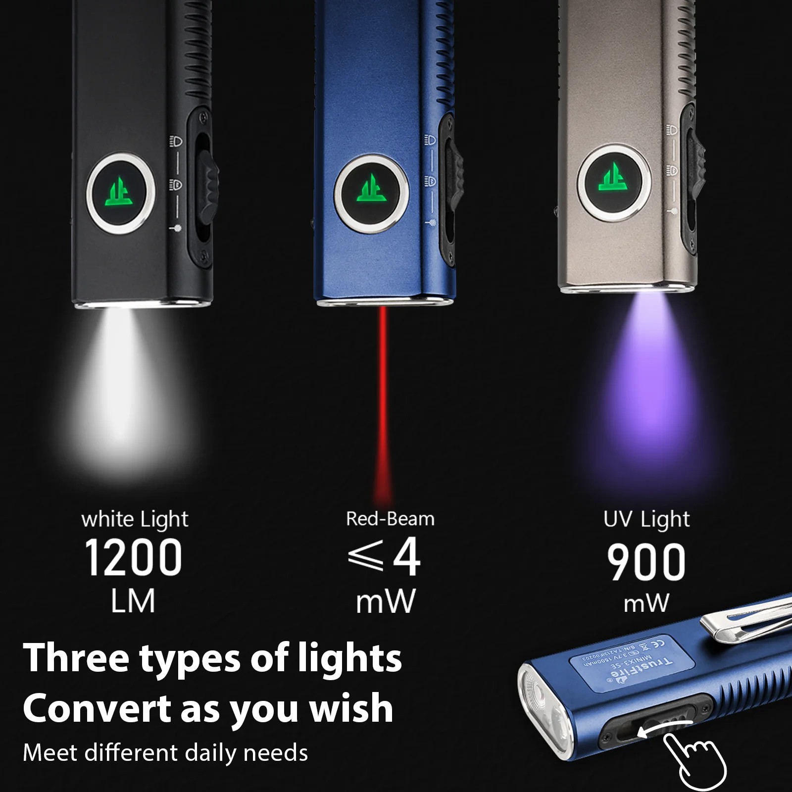 TrustFire X3-SE EDC Rechargeable Flashlight Magnet Torch UV Light , Red Laser US